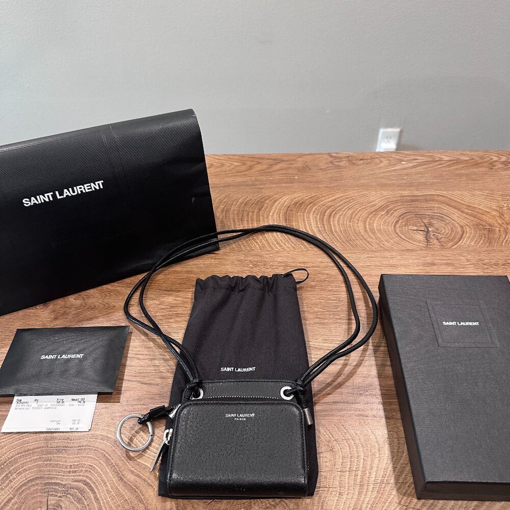 Saint Laurent paris lanyard wallet in grained leather